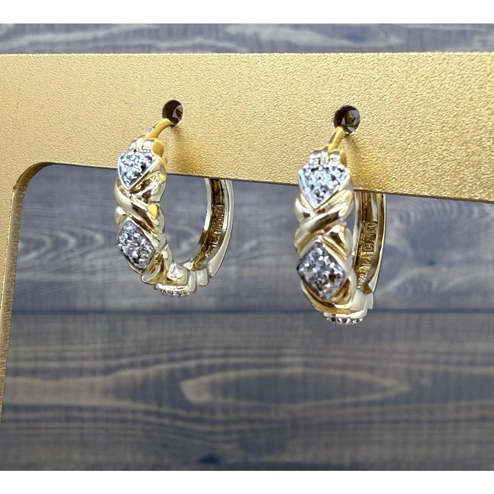 Sterling Silver Gold Vermeil Rhinestone XOXO Huggie Hoop Earrings
